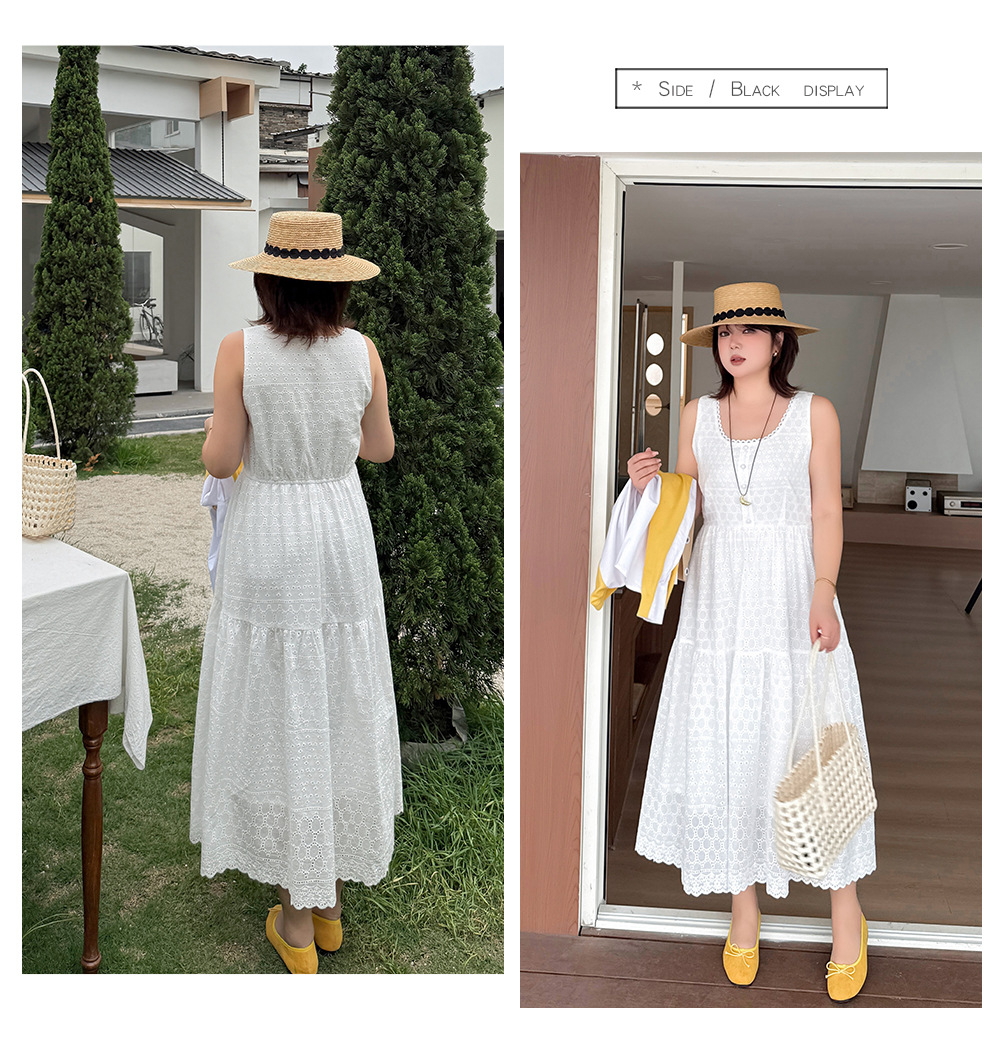 大きいサイズ レディース ホワイトノースリーブレースティアードワンピース LL 3L 4L 5L