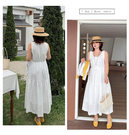 大きいサイズ レディース ホワイトノースリーブレースティアードワンピース LL 3L 4L 5L