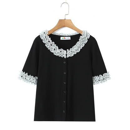 大きいサイズ レディース ドット柄レーストリム半袖トップス LL 3L 4L 5L