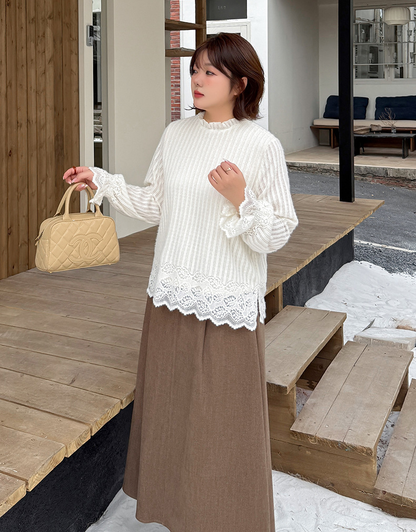 大きいサイズ レディース ストライプ×レース フレンチガーリーブラウス LL 3L 4L 5L