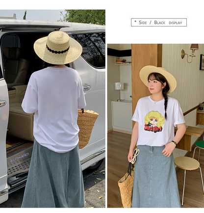 大きいサイズ レディース カートゥーンプリントルーズウエイト半袖Tシャツ LL 3L 4L 5L