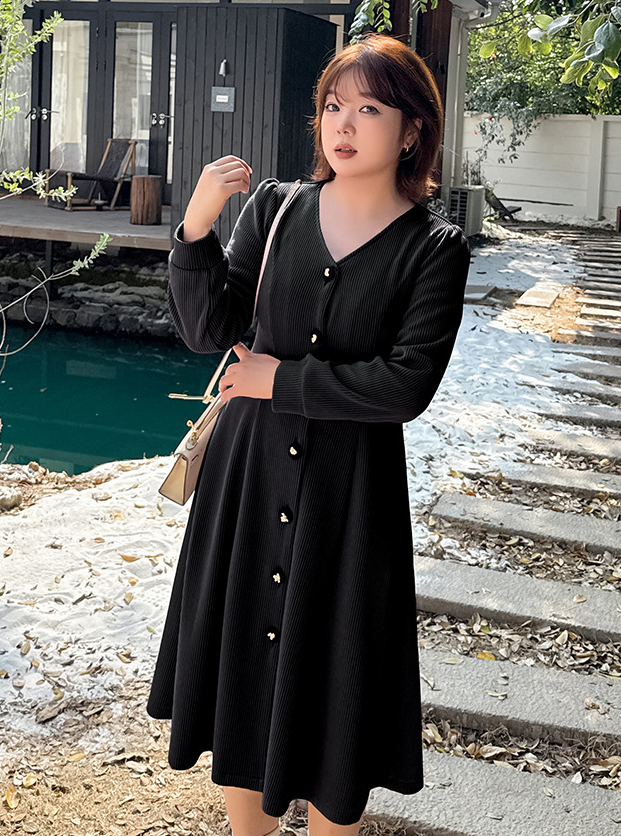 大きいサイズ レディース VネックボタンダウンAラインワンピース LL 3L 4L 5L