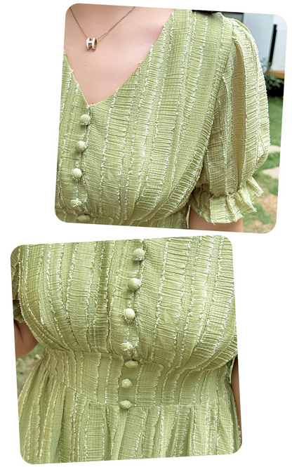 大きいサイズ レディース Vネックフリルシフォンプリーツワンピース LL 3L 4L 5L