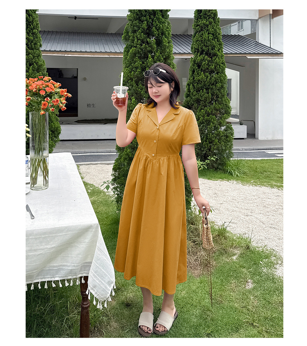 大きいサイズ レディース オープンカラーフレアワンピース LL 3L 4L 5L