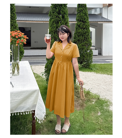 大きいサイズ レディース オープンカラーフレアワンピース LL 3L 4L 5L