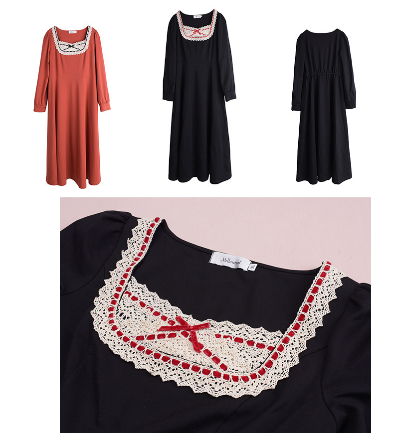 大きいサイズ レディース スクエアネックリボンレースワンピース LL 3L 4L 5L