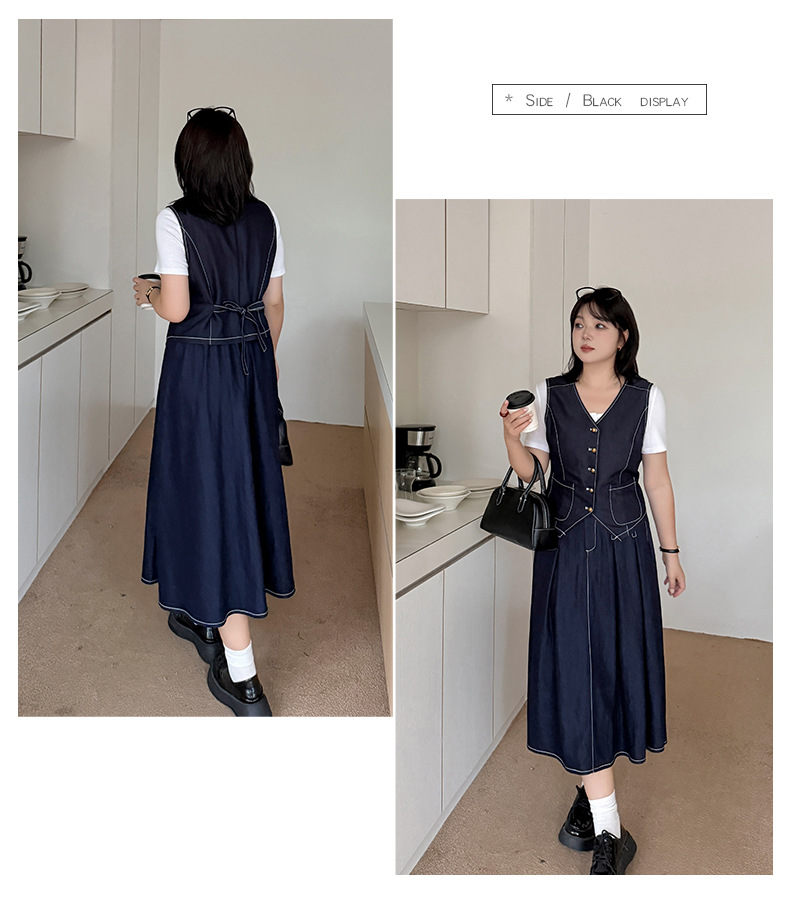 大きいサイズ レディース ネイビーブルーデニムツーピース（ベスト＋スカート） LL 3L 4L 5L