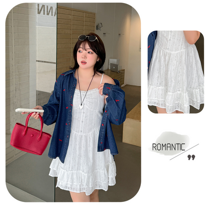 大きいサイズ レディース ストライプ柄ジャカードコットンフリルワンピース（ミニ / ロング） LL 3L 4L 5L