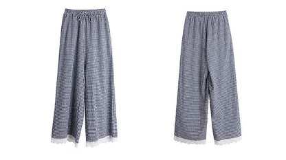 大きいサイズ レディース レースチェック柄ワイドレッグパンツ LL 3L 4L 5L