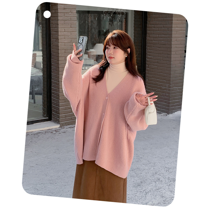 大きいサイズ レディース Vネックゆったり厚手ベルベットカーディガンセーター LL 3L