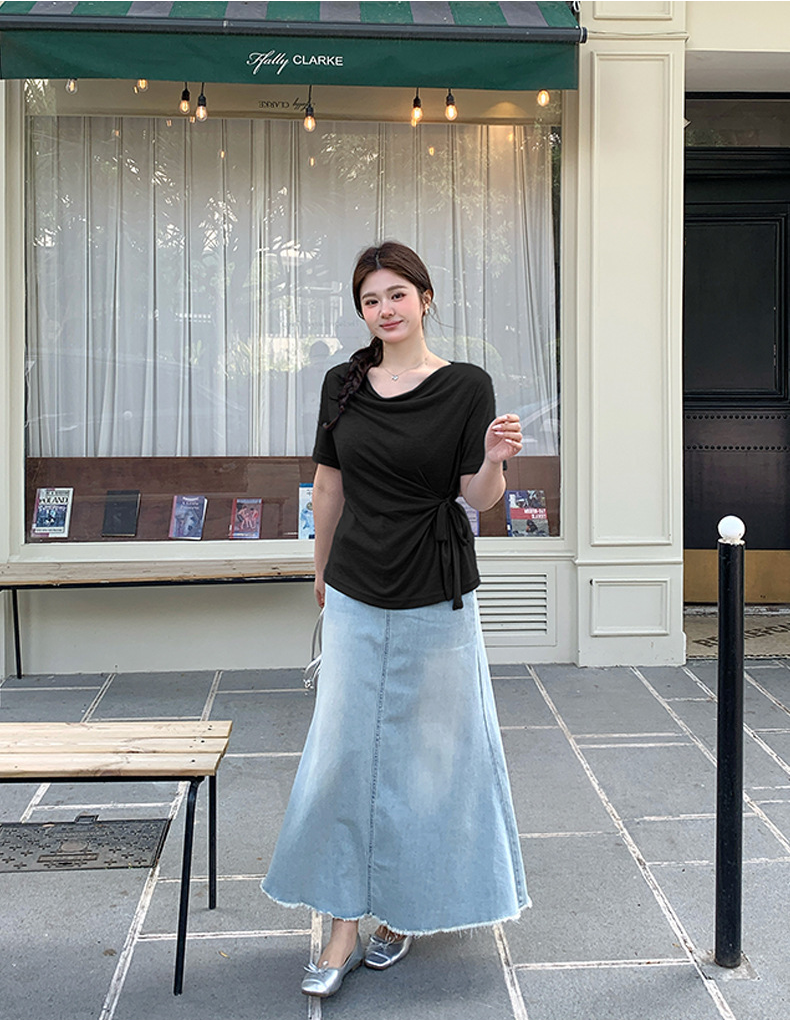 大きいサイズ レディース カウルネックラインウエストタイ半袖トップス LL 3L 4L 5L