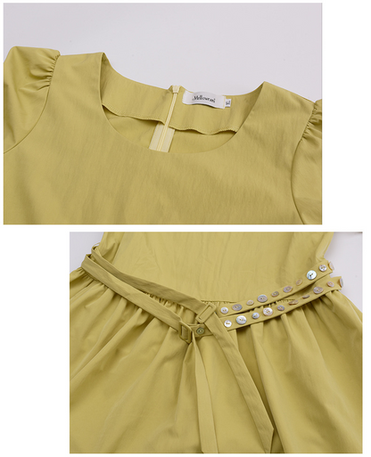 大きいサイズ レディース ラウンドネックダブルベルトカジュアルワンピース LL 3L 4L 5L