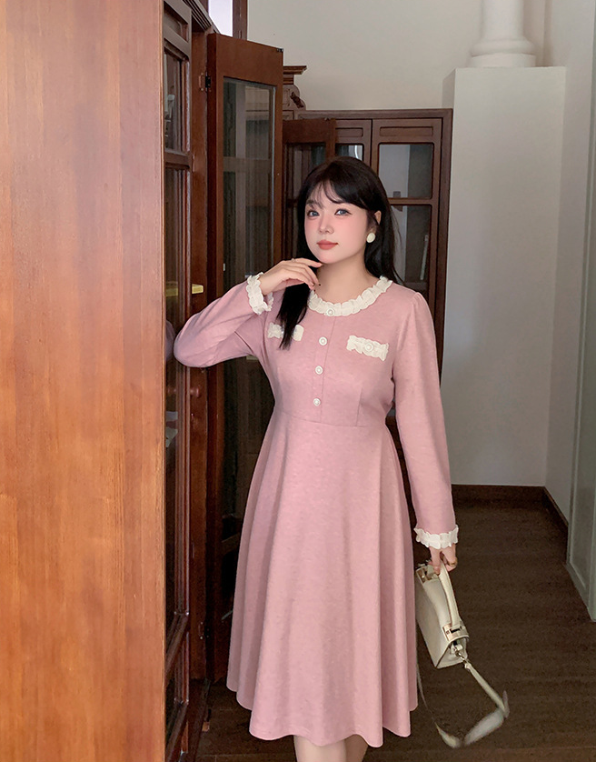 大きいサイズ レディース ラウンドネックレースニットワンピース LL 3L 4L 5L