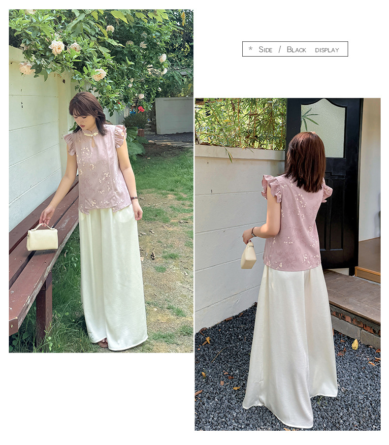 大きいサイズ レディース ロングワイドレッグスカートパンツ（ホワイト/ブラック） LL 3L 4L