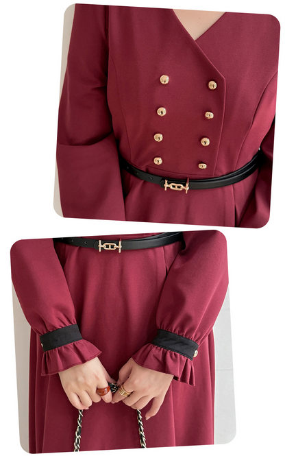 大きいサイズ レディース フリルVネックダブルブレストワンピース（ベルト別売） LL 3L 4L 5L