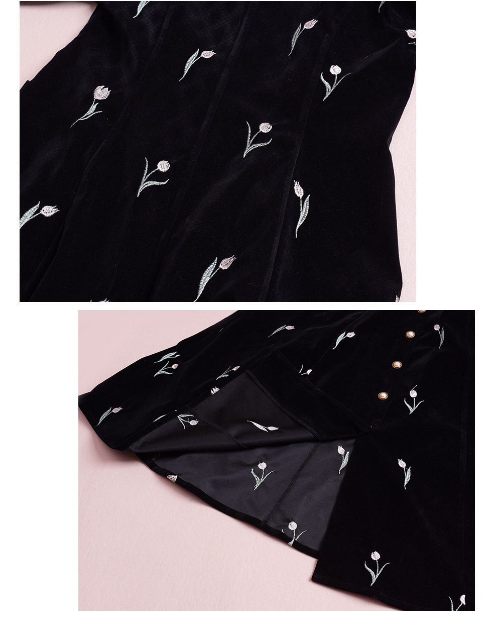 大きいサイズ レディース フレンチスクエアネックチューリップ刺繍ベルベットワンピース LL 3L 4L 5L