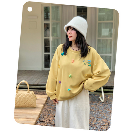 大きいサイズ レディース ベアー飾りルーズスウェットシャツトレーナー LL 3L 4L 5L