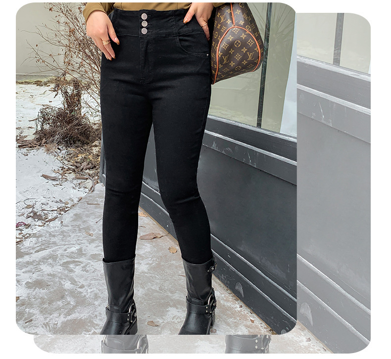 大きいサイズ レディース ハイウエストタイトブラック厚手デニムパンツ LL 3L 4L 5L