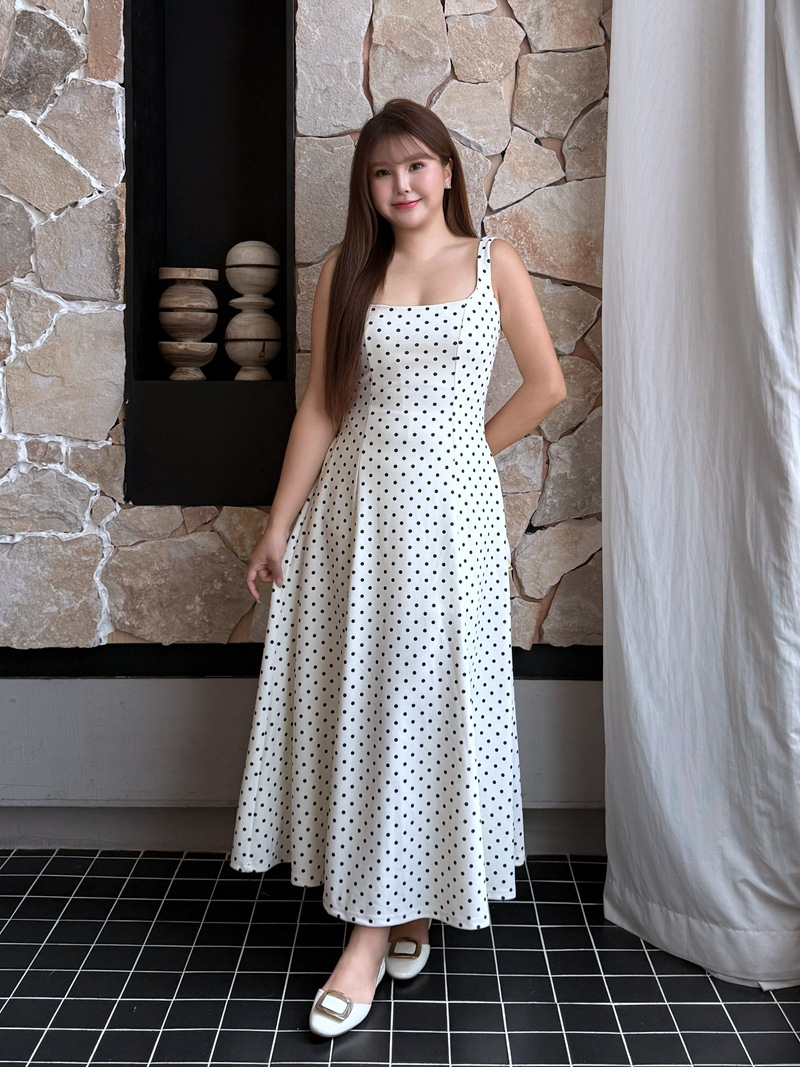 大きいサイズ レディース レトロドット柄美シルエットフレアワンピース LL 3L 4L 5L