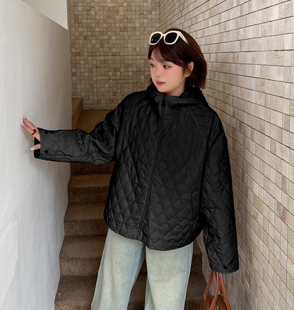 大きいサイズ レディース 軽量フード付きラメクロスステッチキルティングジャケット 3L 4L 5L