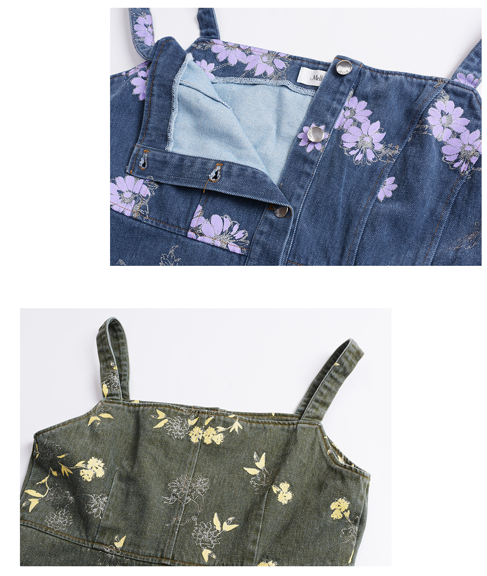 大きいサイズ レディース レトロ花柄デニムキャミソールワンピース LL 3L 4L 5L