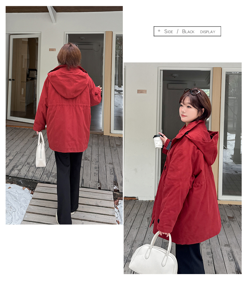 大きいサイズ レディース フード付きウエスト絞りキルティング中綿ジャケット 3L 4L 5L