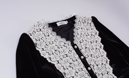 大きいサイズ レディース Vネックレースベルベットエレガントワンピース  LL 3L 4L 5L 6L