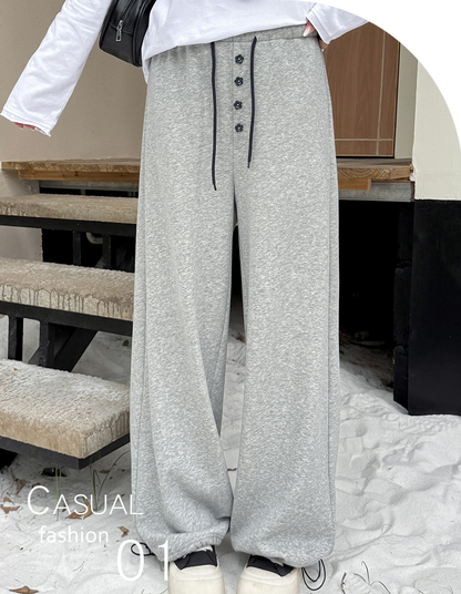 大きいサイズ レディース フラワーボタン付きフリース裏地スウェットパンツ LL 3L 4L 5L