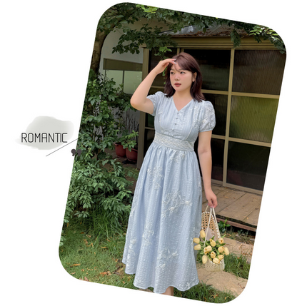 大きいサイズ レディース Vネック花柄レースウエストスパンコール刺繍ワンピース LL 3L 4L 5L