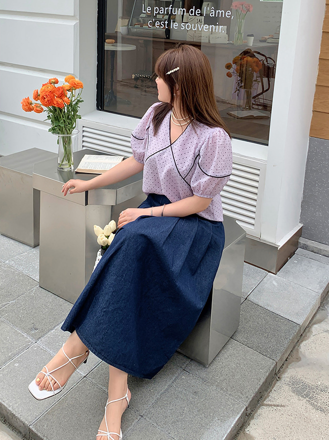 大きいサイズ レディース フレンチVネック水玉模様シースルートップス LL 3L 4L 5L