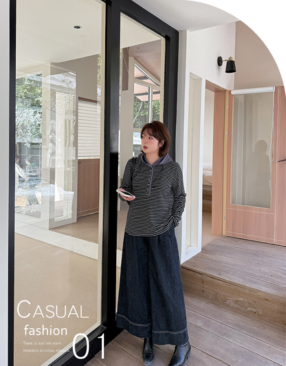 大きいサイズ レディース フード付きストライプ柄ベースレイヤーフリースシャツ LL 3L 4L 5L