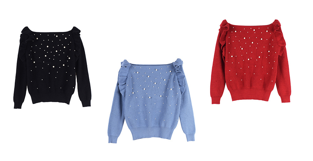 大きいサイズ レディース ビーズフリルオフショルダーニットセーター LL 3L 4L 5L