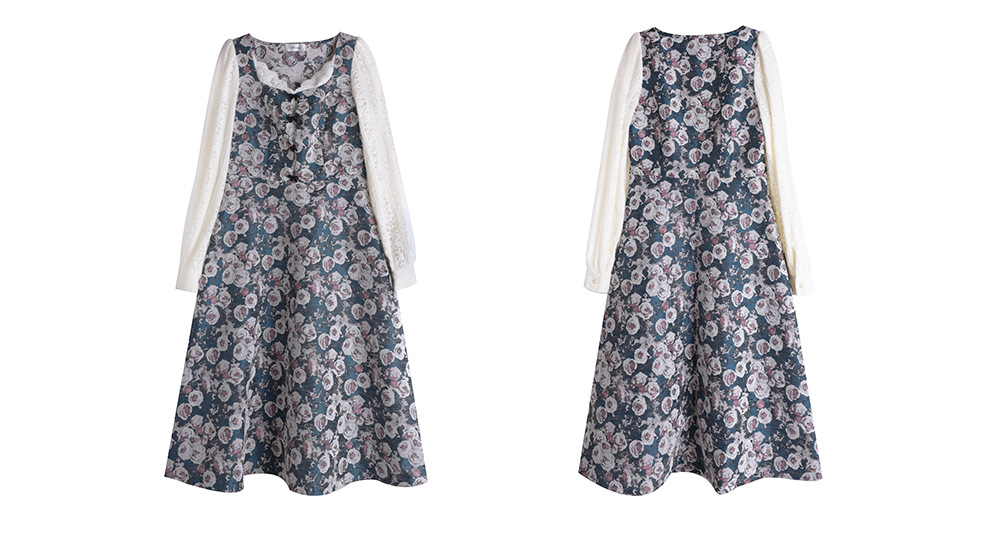 大きいサイズ レディース フレンチレースジャカードパッチワーク花柄ワンピース LL 3L 4L 5L