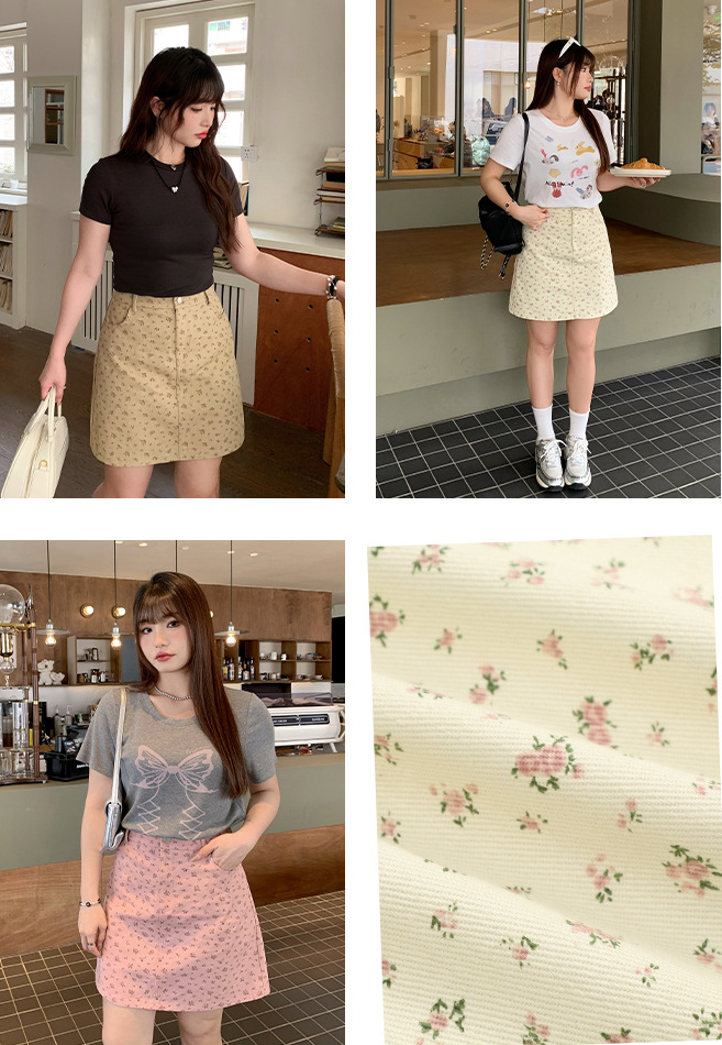 大きいサイズ レディース 小花柄ハイウエストAラインミニスカート LL 3L 4L 5L 6L