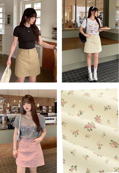 大きいサイズ レディース 小花柄ハイウエストAラインミニスカート LL 3L 4L 5L 6L