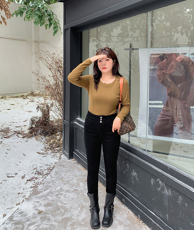 大きいサイズ レディース ハイウエストタイトブラック厚手デニムパンツ LL 3L 4L 5L