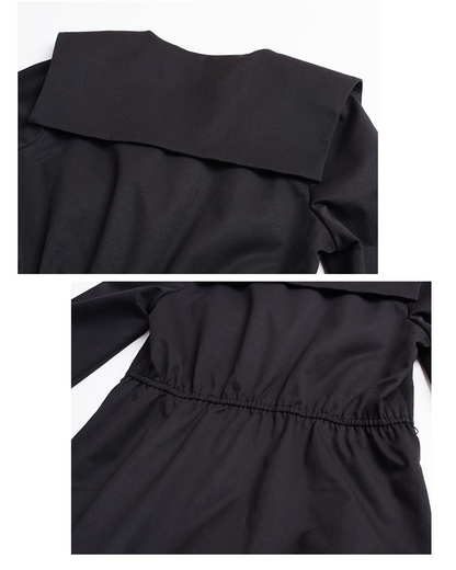 大きいサイズ レディース ビックラペルボタンダウンブラックワンピース（ベルト別売） LL 3L 4L 5L