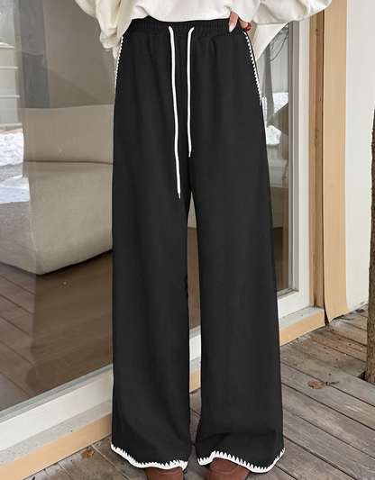 大きいサイズ レディース コントラストステッチウール風ワイドレッグパンツ LL 3L 4L 5L