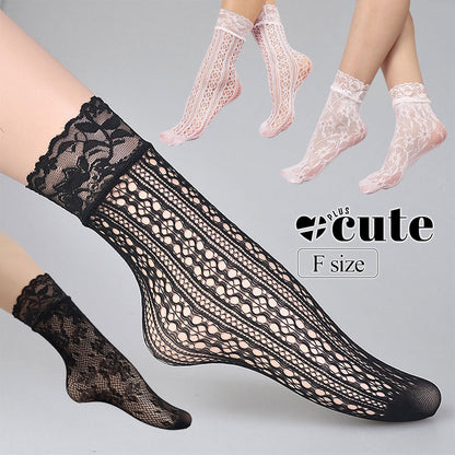 大きいサイズ レディース ストレッチレースソックス F フリーサイズ(LL-4L)