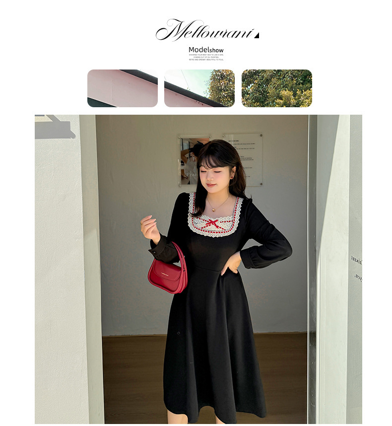 大きいサイズ レディース スクエアネックリボンレースワンピース LL 3L 4L 5L