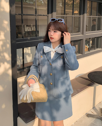 大きいサイズ レディース エレガント厚手セットアップスーツ（ジャケット+スカート） LL 3L 4L 5L