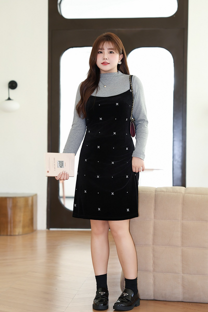 大きいサイズ レディース インナートップス+ベルベットキャミソールワンピース（ショート/ロング） LL 3L 4L 5L