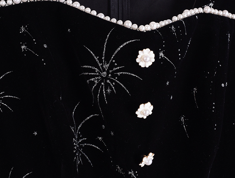 大きいサイズ レディース ビーズ花火柄ベルベットフレンチワンピース LL 3L 4L 5L