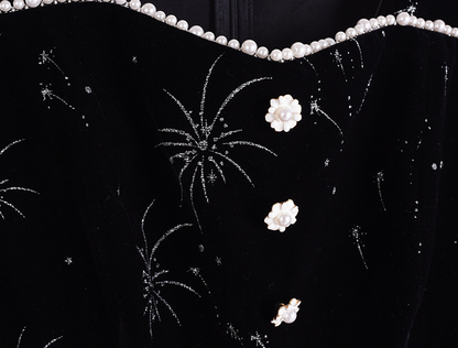 大きいサイズ レディース ビーズ花火柄ベルベットフレンチワンピース LL 3L 4L 5L