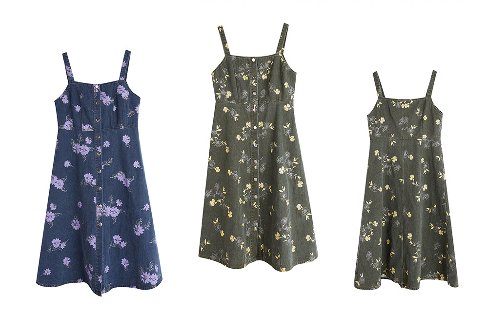 大きいサイズ レディース レトロ花柄デニムキャミソールワンピース LL 3L 4L 5L