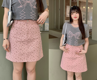 大きいサイズ レディース 小花柄ハイウエストAラインミニスカート LL 3L 4L 5L 6L