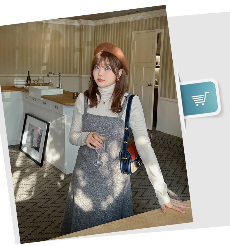 大きいサイズ レディース ハイネックインナーシャツ+サスペンダーワンピース2点セット LL 3L 4L 5L 6L