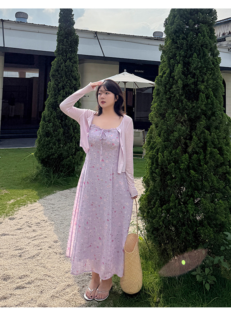 大きいサイズ レディース シアーカーディガン付き花柄ワンピース LL 3L 4L 5L 6L