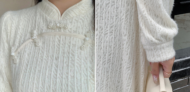 大きいサイズ レディース チャイナ風レトロ花柄ビーズボタンレースワンピース LL 3L 4L 5L