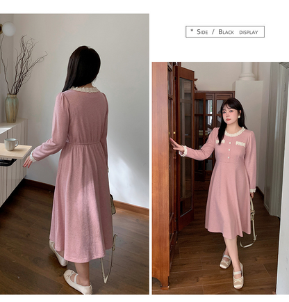 大きいサイズ レディース ラウンドネックレースニットワンピース LL 3L 4L 5L